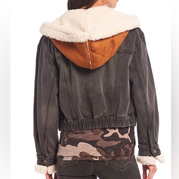We The Free by Free People Perry Hooded Denim Jacket Vegan Suede - Picture 6 of 8